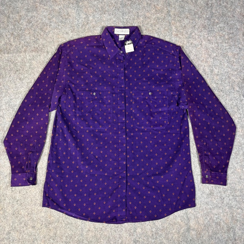 Gap Button Down Shirt Womens L Purple Diamond Print Vintage 80s Corduroy Top NWT